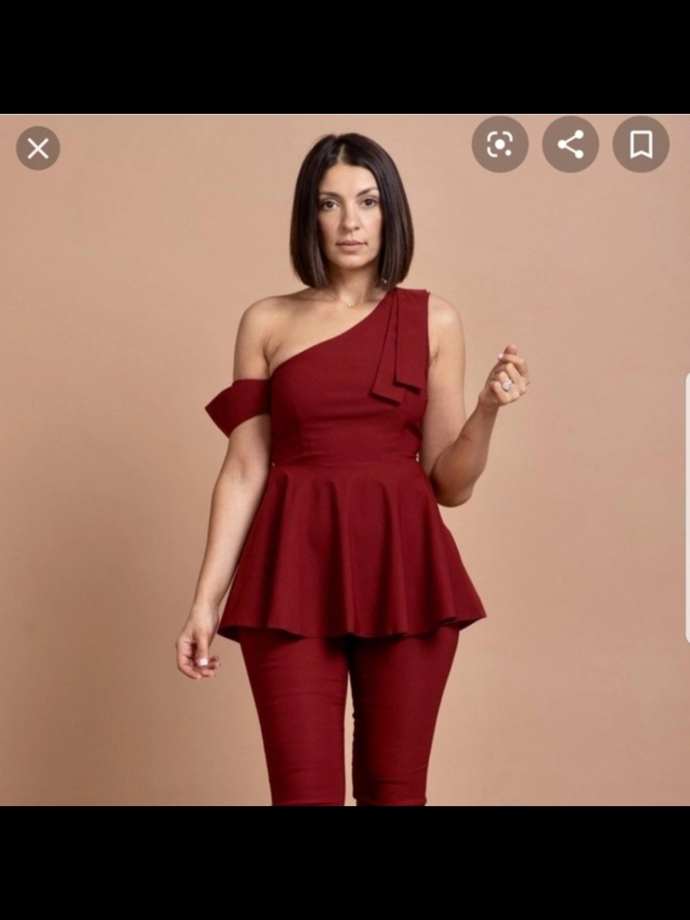 By Egreis Asymmetrical One-Shoulder Peplum Top - Wine Red